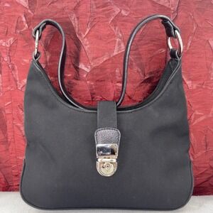 Vintage Y2K Cherokee Mini Baguette Shoulder Bag Black Nylon Chrome Buckle EUC